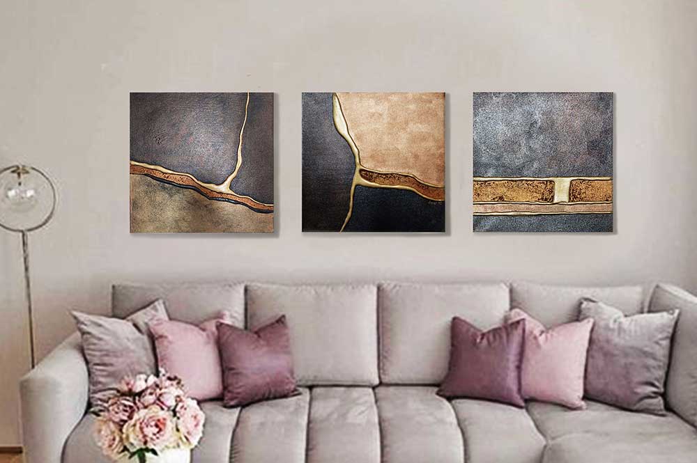 TRIPTYCH - velikost 3x 29x29cm - akryl na plátně, reliéfní malba - PRODÁNO